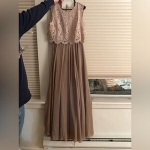 Jenny Yoo Lace Top Maxi Dress - Cream and Brown 2 piece dress